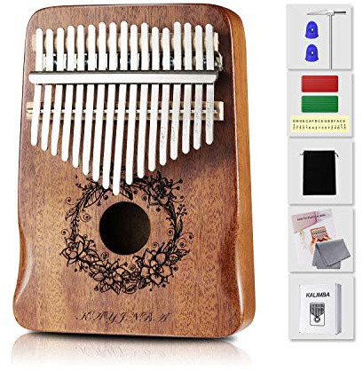 Kalimba 17 nycklar tummen piano mahogny bärbar Mbira Sanza musikälskare gåva för barn nybörjare med tuning hammare pianoväska studieinstruktion (naturlig)