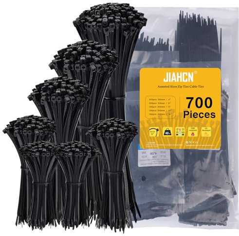 Collier de Serrage Plastique 700 Pièces, Serflex Attaches de Câble Noire Assortiment 100/150/200/250/300mm X 3.6mm Collier Rilsan Cable Ties Serflex Noir Large Serre Câble Nylon Zip Ties Pour Jardin