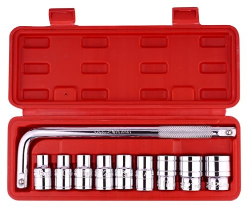 AIYIBEN 10 PCS Socket Set,1 1/2 Square Drive, 9 1/2 Sleeve: 8MM, 10MM, 11MM, 12MM, 13MM, 14MM, 17MM, 21MM, 24MM. Suitable for Motorcycle, Automobile, Household Machinery, Bicycle Repair.