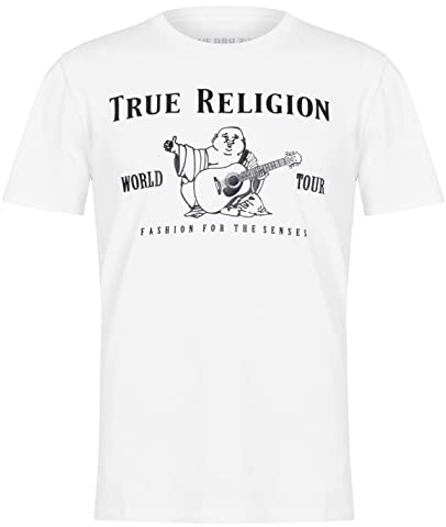 True Religion Men's Short Sleeve Metallic Buddha Tee, Optic White, L