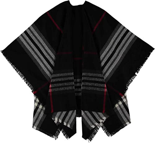 Giorgio Rimaldi® Poncho Damen Kariert - Hochwertiges Cape Aus Reinem Polyacryl - Wärmend & Hautfreundlich - Ideales Winter Accessoire - 120x150cm Schwarz