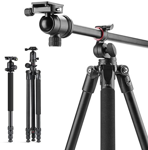 PHOSNOVA Treppiede in alluminio da 76 pollici DSLR e monopiede, treppiede orizzontale con braccio di estensione, twist-locks, testa a sfera staccabile a 360 ° carico 5 kg per videocamera videocamera