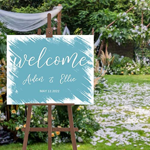 Panneau de calligraphie moderne personnalisé pour mariage avec vos noms et dates Bienvenue à notre pancarte de mariage/réception 40,6 x 50,8 cm