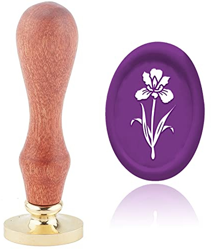 craspire Wachssiegelstempel Iris Siegelwachsstempel Blume 20 × 30 mm Abnehmbarer Messingkopf Siegelstempel Mit Holzgriff Für Karten, Einladungen, Geschenk