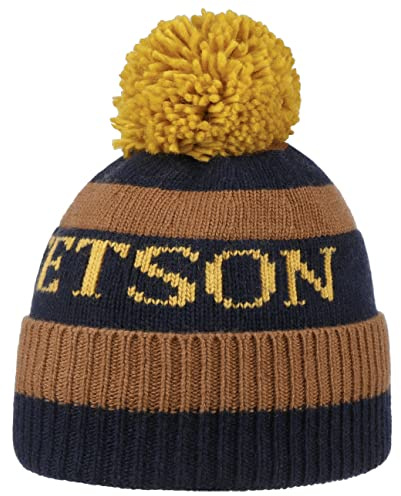 Stetson Classic Bommelmütze Gestreifte Umschlagmütze Kaschmir-Mix Damen Herren Herbst Winter