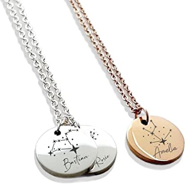 Custom Zodiac Necklace, Engraved Zodiac Sign Charm Necklace, Engraved Constellation Necklace, Personalised Horoscope Necklace with Name, Birthday Disc Necklace, Custom Birth Month Jewellery