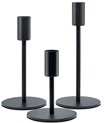 EXVERTEM® Kerzenständer Schwarz 3er-Set | Kerzenständer Stabkerzen | Kerzenständer groß & hoch für Esstisch, Wohnzimmer, Schlafzimmer | Deko Schwarze Kerzenständer für Weihnachten, Silverster, Party