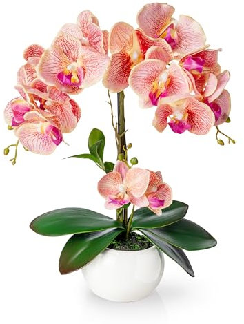 PASCH® Orchideen künstlich in Hochglanz-Keramiktopf (40cm) | Kunstblumen im Topf | Kunstblumen wie echt | künstliche Orchideen im Topf | künstliche Blumen im Topf | Kunstblume Orchidee