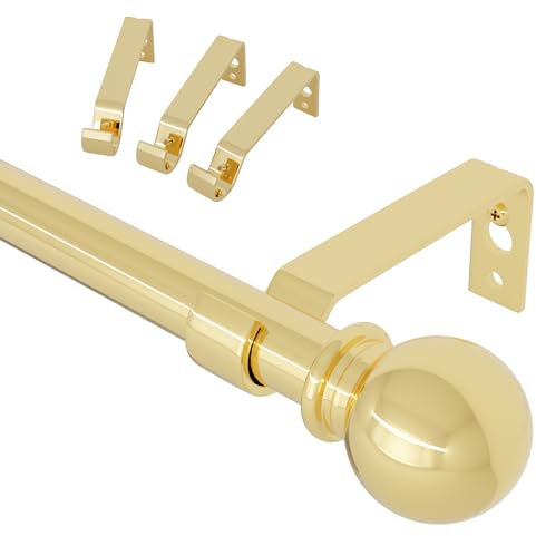 barra cortinas dorada 80-224 cm, Juego de barras de cortina ajustables con soportes, Barra decorativa para cortinas de 16 mm de diámetro para salon sala de estar y dormitorio