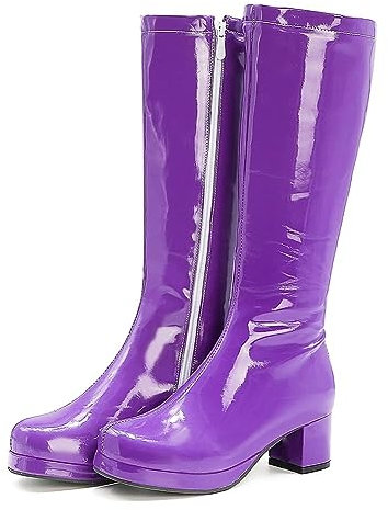 Stivali Alti Color Caramella Lucidi Donna,Stivali Cavallerizzo Zip Laterale per sfilate di Moda Casual,Stivali al Ginocchio Tacco Pelle Verniciata Sexy,Viola,46 EU