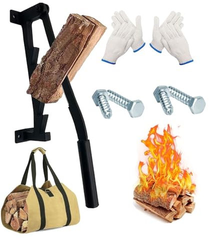 Amieron Wall Mounted Firewood Splitter, Portable Manual Log Splitter, Kindling Splitter for Wood, Heavy Duty Log Splitter Wood Splitter for Indoor Outdoor Wall Mounted Kindling Maker Wood Splitter