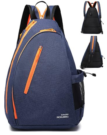 OUTPLORER Tennis Bag for Men Women Sports Pickleball Sling Bag Adjustable Crossbody Backpack with Fence Hook Fits Tennis Pickleball Badminton Squash Rackets (07Blue), AJFXB1906