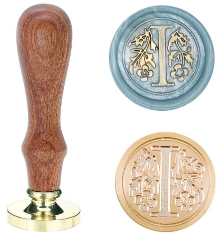Poemluve sigillstämpel med bokstäver AZ 25 mm vintage vaxsigill stämpelset med trähandtag för gåvor, förpackning, gratulationskort, inbjudningar, gör-det-själv (bokstav I)