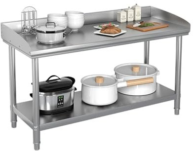 Edelstahl Arbeitstisch Gastro Küchentisch Lebensmittel Zubereitungstisch mit Unterregal und verzinkten Beinen(80x60cm/31.4X23.6in)