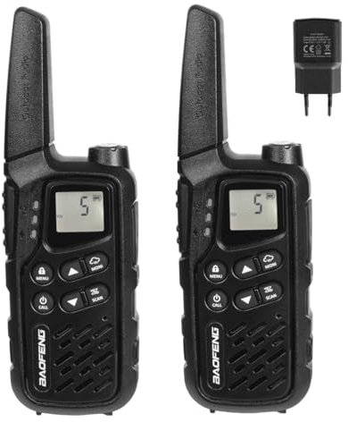 Baofeng PMR Funkgeräte, Lizenzfrei Walkie Talkie 16 Kanäle, Handfunkgerät mit großer Reichweite und Ohrhörer, für Camping, Wandern (Schwarz, 2 Stück)