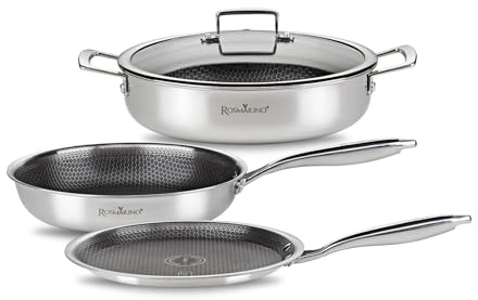 Rosmarino HexaPro 2.0 Set di Cucina: Serie Completa in Acciaio Inossidabile con Padelle e Pentole Antiaderenti, Resistenti ai Graffi e al Forno fino a 220°C, Adatte a Tutti i Piani di Cottura