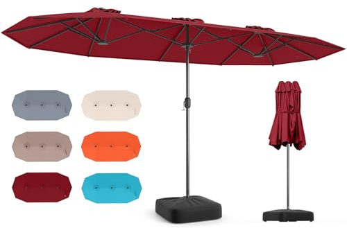 COSTWAY Parasol de Jardin Double Exterieur avec Pied, 4 x 2 m (Rouge) | Grand Parasol Double XXL avec Manivelle, pour 8 Personnes, Protection Solaire, Hauteur 240cm, pour Terrasse, Patio, Piscine