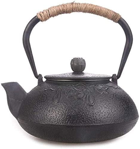 OQHAIR Service à thé en Fonte - Bouilloire en Fonte de 500 ML - Pot en Fer véritable - Gourde Noire - Petit Pot en Fonte - Mini Pot en Fer Brut avec Filtre - Décoration de la Maison - Cad