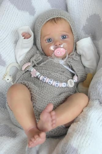 Anano Reborn Baby Mädchen Lebensechte Babypuppen 45cm Silikon Echte Babypuppe Jungen Lebensechte Puppen Die Aussehen Wie Echtes Babys Mit Schnuller Kette Für Alter 3+