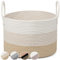 Virklyee Cesto Portabiancheria in Corda Intrecciata 32L Cestino in Corda di Cotone Φ40 x H25 CM Cesto per Coperte in Soggiorno con 2 Maniglia, per Abbigliamento e Cuscini(3 Couleurs Miel)