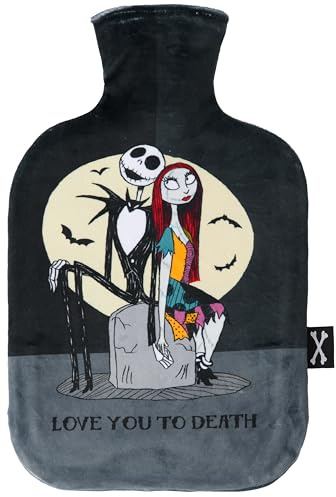 Disney Stitch Varmvattenflaska med lock Varmvattenflaska söt för händer & fötter, värmeflaska vid regelvärk, nacke- och axelvärk (Jack & Sally_1800 ml)