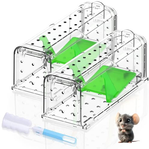 4 Pack Humane Mouse Traps Indoor Outdoor: Mouse Traps for indoor, Pets and Children Friendly, No Touch Release Mousetrap Includes Cleaning Brush, Washable, Reusable Rodent Mouse Trap No Kill