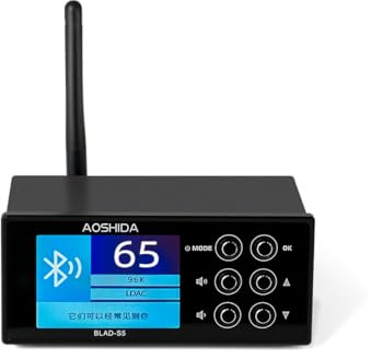 AOSHIDA BLAD-S5 Ricevitore Bluetooth, Ingresso Bluetooth/FM Radio a Convertitore RCA/coassiale/ottico, ES9038Q2M CS8406 chip, Ricevitore Audio per Amplificatore/Altoparlanti attivi/Telefono/PC/Tablet