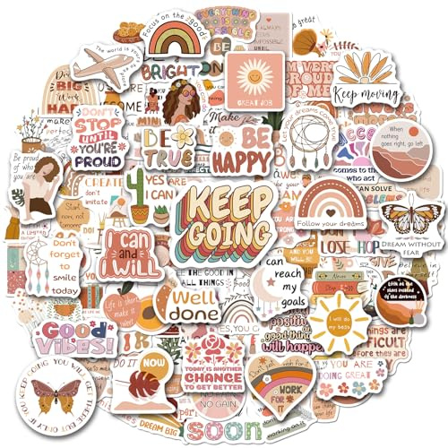 WAKEMOODEI 200 Vintage Inspirational Stickers, Boho Motivational Aesthetic Stickers for Water Bottles Laptops Journals Vinyl Positive Affirmation Boho Stickers for Adult Teen Kid
