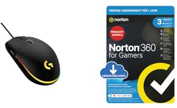 Logitech G203 Gaming-Maus mit anpassbarer LIGHTSYNC RGB-Beleuchtung, Geringes Gewicht - Schwarz + Norton 360 Gamers 2026 für 3 Geräte
