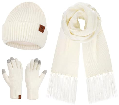 Bequemer Laden Mujeres Invierno Gorro Guantes Termicos Tactiles Bufanda Larga Conjunto Tejido Gorra Regalo Mujer para Clima Frío con Forro Polar