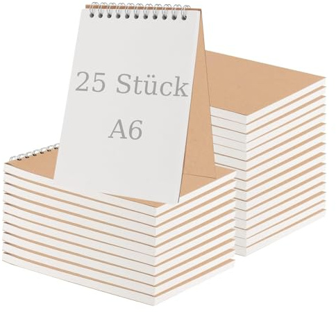 FAAING 25 Stück Skizzenbuch A6 Spiralbindung, 60 Blatt/120 Seiten Spiral Skizzenblock A6 Blanko, Zeichenblock Klein Skizzenblock Kraft Notizbuch zum Zeichnen, Malen