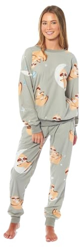 BLOOM BLENDS Pigiama in pile stampato da donna - Abbigliamento da notte morbido e caldo - Maniche lunghe - Stampa animalier, Taglia unica