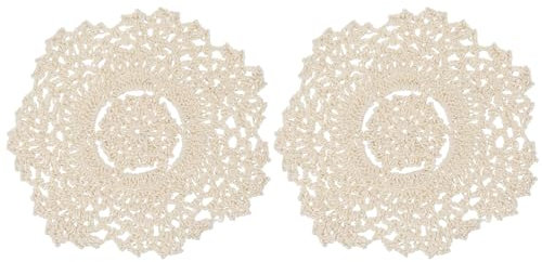 PATIKIL 5,51-Zoll-Häkeldeckchen, 2 Stück runde handgemachte Spitzenhäkelplatzsets Häkeluntersetzer für Tische Zuhause Hochzeit Küche Esszimmer Party Kommoden Dekoration, Beige