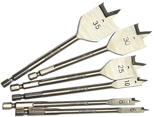 6Pcs Spade Drill Bits Set for Woodworking, High Carbon Steel Paddle Flat Bits Wood Hole Cutter with Quick Change Shank Hex Shank for Wood, Polyurethane Board, PVC 6/8/10/25/30/35MM