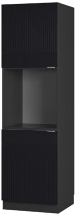 Vicco Herdumbauschrank Fame-Line, Schwarz gestreift, 60 cm | MDF-Front · Soft-Close · Höhenverstellbare Füße · Metallgriffe · Einfache Integration ✓