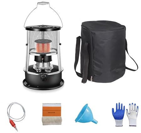 Tragbarer Petroleumheizer, Höhenverstellbar, Petroleumheizer für den Außenbereich, mit Aufbewahrungstasche und Zubehör(Black)