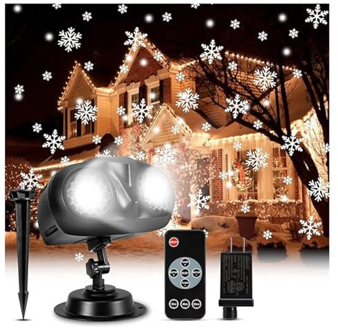 Luci Natale Esterno, Luci del proiettore for nevicate natalizie da 1 pz for esterni, proiettore rotante for fiocchi di neve 2 in 1 aggiornato con timer remoto IP65 impermeabile ,Halloween, Natale.