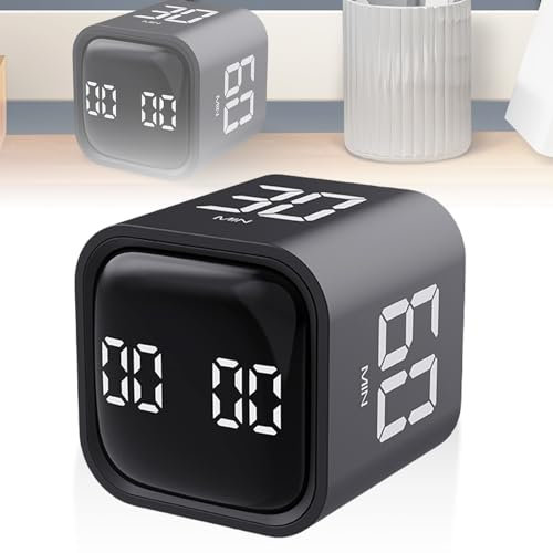 Cube Timer, Digital Schwerkraftsensor Flip Timer Drehbarer Küchentimer, Wiederaufladbarer Würfel Kurzzeitwecker mit Einstellbarem Ton für Kinder Studium Sport Kochen Arbeit (Schwarz)