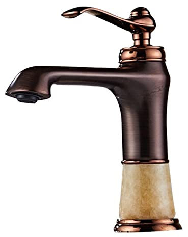 WVRWFDLW Badarmaturen, ölgeriebener Bronze-Wasserhahn, Messing-Jade-Waschtisch-Mischbatterie, Warm- und Kaltwasserhahn, Waschbecken, Kran