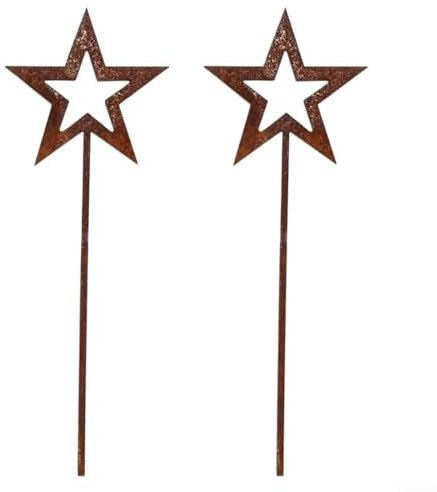 2 Stück Stern-Plugin, rostiger Stern, Gartenstecker, Dekoration, dekorative rostige Sterne, Plugins, um jeden Außenbereich oder Blumentopf (Sterne) zu verschönern