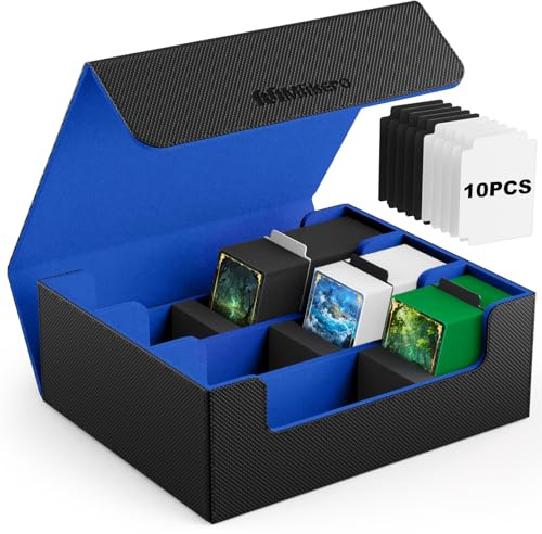 Mlikero Caja Cartas con Capacidad para 1800+ Cartas, Deck Box con Cierre Magnético de Cuero, Caja para Carta Apto para Carta Coleccionables, Card Coleccionables y Cartas Deportivas(Negra&Azul)