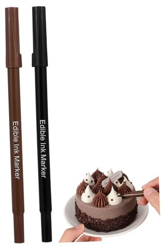 UTHCLO Dual Tip Marker Pens for Cookie and Fondant Decorating, Food-Safe Coloring Pens with Black and Brown, Baking Supplies for Cake and Biscuit Art, 2pcs Set
