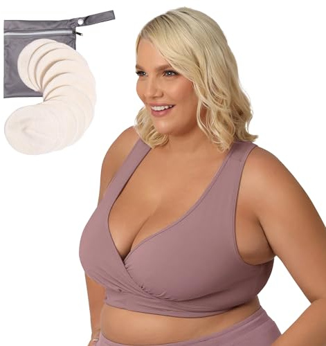 Kindred Bravely French Terry Racerback Nursing Sleep Bra (Twilight, Medium) & Organic Washable Breast Pads Bundle