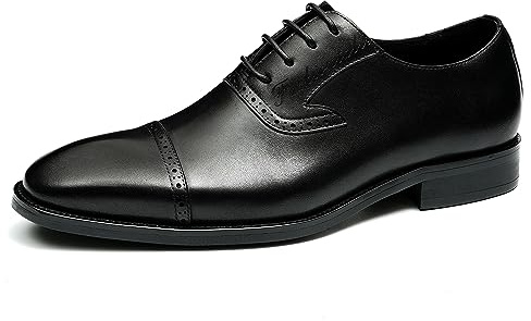 Brogues Oxford Faites à la Main pour Hommes Chaussures de Ville Formelles en Cuir Chaussures Habillées Basses à Lacets,Noir,41