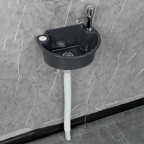 Évier Mural en Plastique, Petit Évier de Salle de Bain pour Camping-Car, Installation Sans Perçage, Lavabo Autocollant, pour Garage, Buanderie et Jardin, 30 x 21 x 10,5 cm(Black)