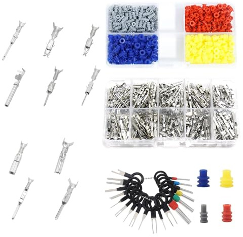 FINELYCR 600 Pièces Connecteur Automobile, Connecteur Moto Extracteur 18 Broches, 1.0/1.5/3.5 mm Cosse Electrique Moto, Incl, 200 Bornes, 400 Bouchons Silicone étanches et 18 Cosse Électrique Moto