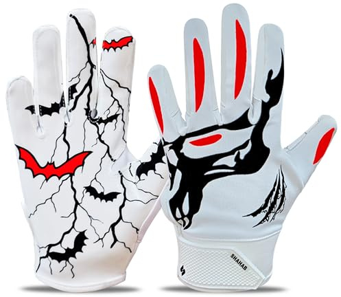SHAHAB Football Gloves Ultra Tacky Grip for Game Day Youth Football Gloves, Wide Receiver with Skull Design Breathable Fit, Perfect for Boys & Girls
