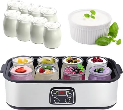 WaaYb Yogurt Maker, Automatic Digital Yoghurt Maker Machine with 8 * 6 Oz Glass Yogurter Jars, Stainless Steel Probiotic Yogurt Makers with Constant Temperature Control & LCD Display for Gift