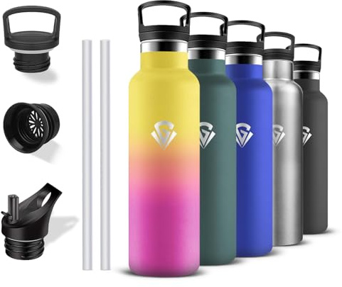 Grsta Botella Agua Acero Inoxidable, Botella Termica 500ml, A Prueba de Fugas, Cantimplora con Pajita, Mantiene 24H Frio/12H Calor, Cantimplora Infantil, para la Oficina, Running, Deportiva, Escuela