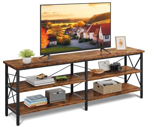 WLIVE TV Unit, TV Cabinet for TV up to 70 Inch, 160cm TV Cabinet Table with 3-Tier Storage Shelves, Wooden TV console for Living Room, Farmhouse Industrial TV Console for Bedroom, Rustic Brown